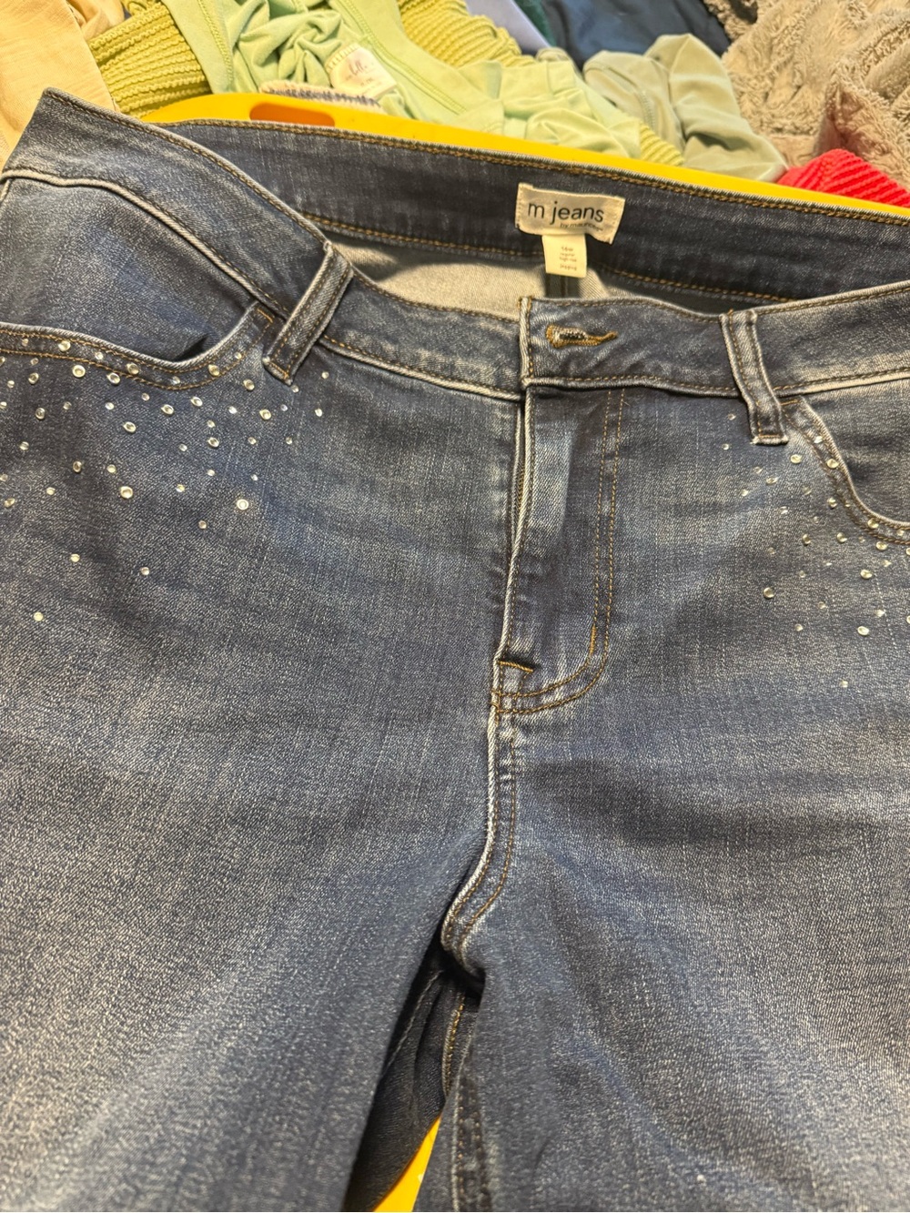 Maurices Dark Blue Skinny Jeans with Rhinestone Accents